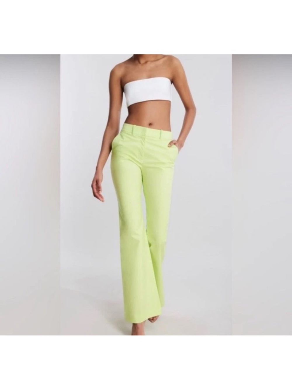 BCBG Maxazria Trousers Vibrant Chartreuse Neon Green High Rise Flare Pants 6